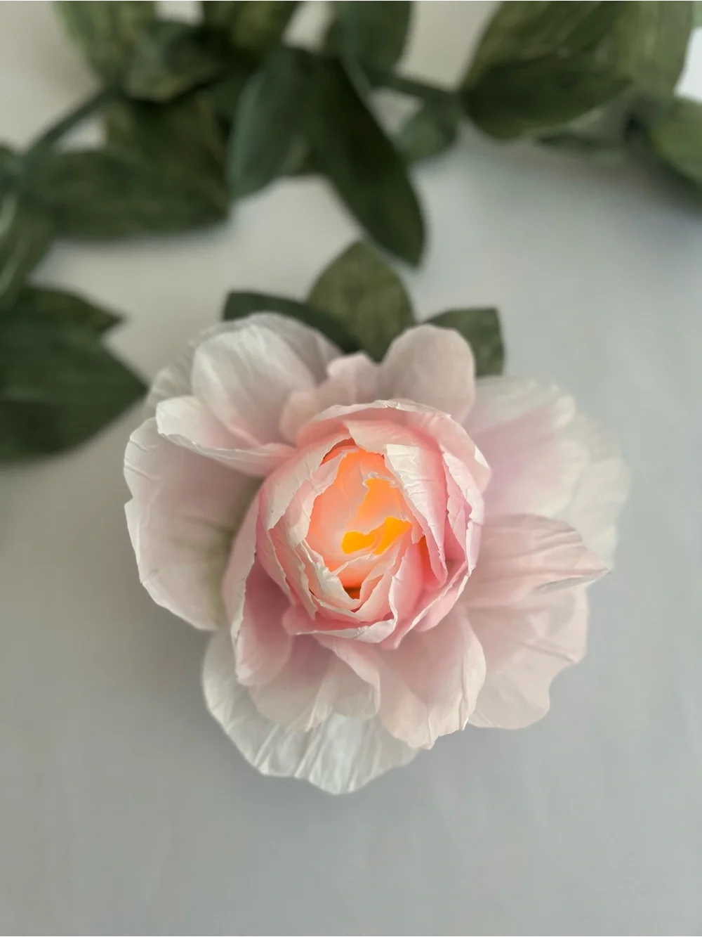 LED Votive cover. Soft Pink Paper Peony Floral Accent. All occasions and gifts.